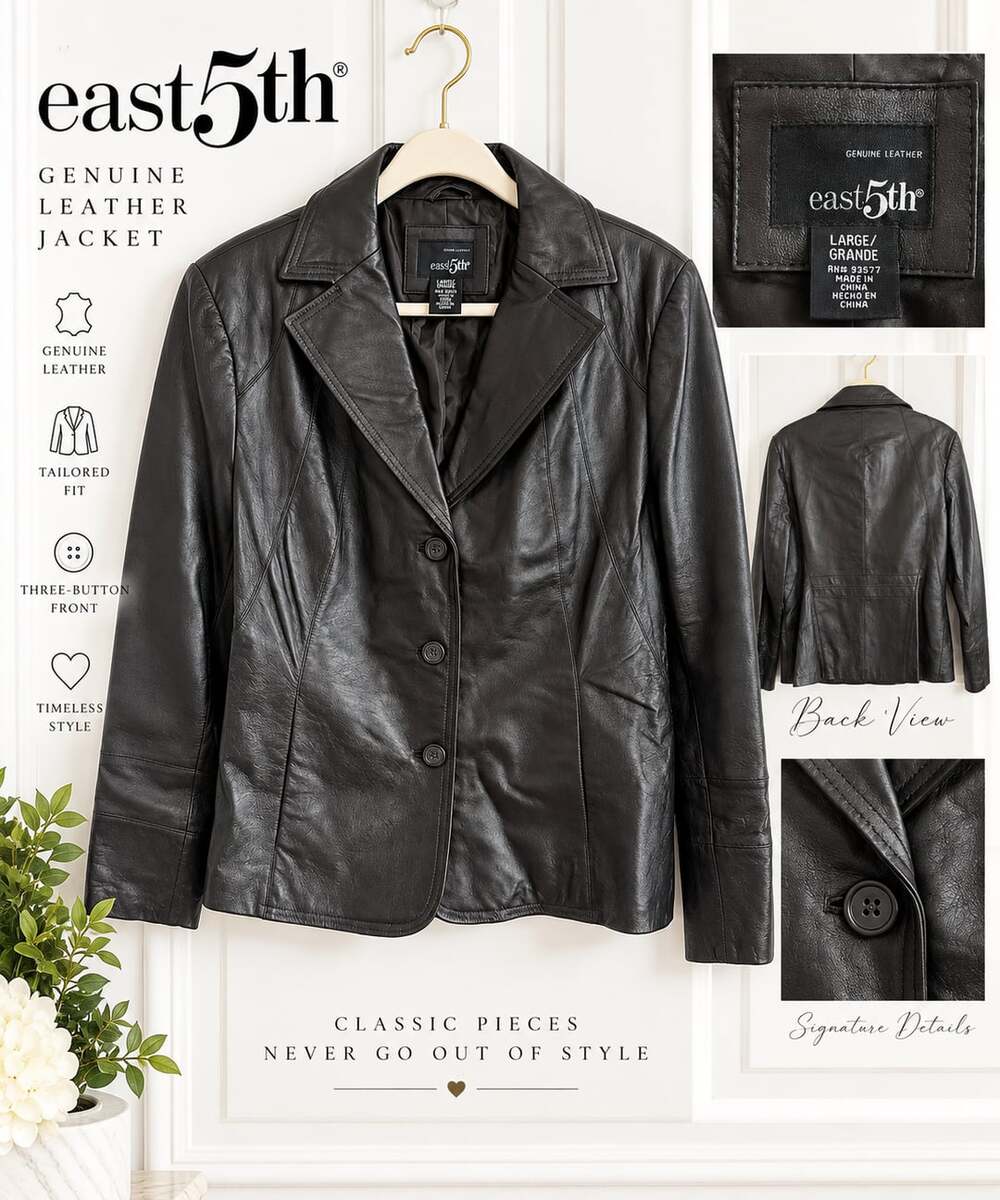 East 5th Leather Jacket Size Large Black Genuine